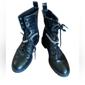 EXPRESS Croc Embossed Faux Leather Combat Boots Size 7.5